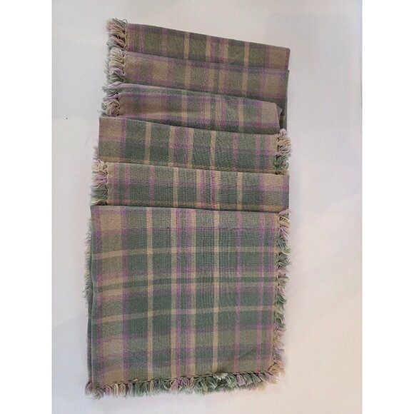 Set Of 6 Vintage Pastel Plaid Fringed Cotton Fabric Napkins 16"x16" Soft Home Dé - Picture 1 of 10